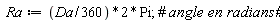 Ra := ((1/360)*Da*2)*Pi