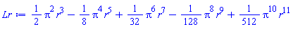 (1/2)*Pi^2*r^3-(1/8)*Pi^4*r^5+(1/32)*Pi^6*r^7-(1/128)*Pi^8*r^9+(1/512)*Pi^10*r^11