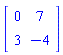 Matrix(2, 2, {(1, 1) = 0, (1, 2) = 7, (2, 1) = 3, (2, 2) = -4})