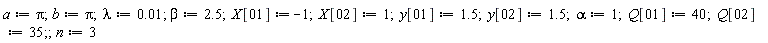 a := Pi; b := Pi; lambda := 0.1e-1; beta := 2.5; X[1] := -1; X[2] := 1; y[1] := 1.5; y[2] := 1.5; alpha := 1; Q[1] := 40; Q[2] := 35; n := 3