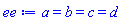 Typesetting:-mrow(Typesetting:-mi("a"), Typesetting:-mo("&equals;"), Typesetting:-mi("b"), Typesetting:-mo("&equals;"), Typesetting:-mi("c"), Typesetting:-mo("&equals;"), Typesetting:-mi("d"))