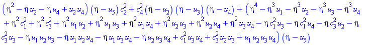 (eta^2-eta*u[2]-eta*u[4]+u[2]*u[4])*(eta-u[5])*c[2]^2+c[4]^2*(eta-u[2])*(eta-u[3])*(eta-u[4])+(eta^4-eta^3*u[1]-eta^3*u[2]-eta^3*u[3]-eta^3*u[4]+eta^2*c[1]^2+eta^2*c[3]^2+eta^2*u[1]*u[2]+eta^2*u[1]*u[3]+eta^2*u[1]*u[4]+eta^2*u[2]*u[3]+eta^2*u[2]*u[4]+eta^2*u[3]*u[4]-eta*c[1]^2*u[3]-eta*c[1]^2*u[4]-eta*c[3]^2*u[2]-eta*c[3]^2*u[3]-eta*u[1]*u[2]*u[3]-eta*u[1]*u[2]*u[4]-eta*u[1]*u[3]*u[4]-eta*u[2]*u[3]*u[4]+c[1]^2*u[3]*u[4]+c[3]^2*u[2]*u[3]+u[1]*u[2]*u[3]*u[4])*(eta-u[5])