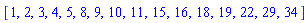 [1, 2, 3, 4, 5, 8, 9, 10, 11, 15, 16, 18, 19, 22, 29, 34]