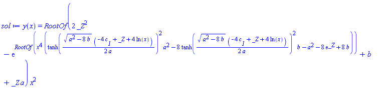 y(x) = RootOf(2*_Z^2-exp(RootOf(x^4*(tanh((1/2)*(a^2-8*b)^(1/2)*(-4*c__1+_Z+4*ln(x))/a)^2*a^2-8*tanh((1/2)*(a^2-8*b)^(1/2)*(-4*c__1+_Z+4*ln(x))/a)^2*b-a^2-8*exp(_Z)+8*b)))+b+_Z*a)*x^2