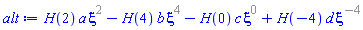 H(2)*a*`%^`(xi, 2)-H(4)*b*`%^`(xi, 4)-H(0)*c*`%^`(xi, 0)+H(-4)*d*`%^`(xi, -4)