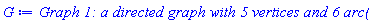 GRAPHLN(directed, unweighted, [1, 2, 3, 4, 5], Array(1..5, {(1) = {2, 4}, (2) = {3, 5}, (3) = {5}, (4) = {3}, (5) = {}}), `GRAPHLN/table/1`, 0)