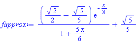 ((1/2)*2^(1/2)-(1/5)*5^(1/2))*exp(-(1/8)*x)/(1+(5/6)*x)+(1/5)*5^(1/2)