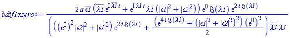 2*a*conjugate(epsilon1)*(conjugate(lambda1)*exp(I*conjugate(lambda1)*t)+exp(I*lambda1*t)*lambda1*(abs(epsilon1)^2+abs(epsilon2)^2))*exp(0)*Im(lambda1)*exp(2*t*Im(lambda1))/((((exp(0))^2*abs(epsilon2)^2+abs(epsilon1)^2)*exp(2*t*Im(lambda1))+(1/2)*(exp(4*t*Im(lambda1))+(abs(epsilon1)^2+abs(epsilon2)^2)^2)*(exp(0))^2)*conjugate(lambda1)*lambda1)