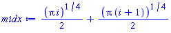 (1/2)*(Pi*i)^(1/4)+(1/2)*(Pi*(i+1))^(1/4)
