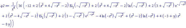 36*(-12+2*(x^2+4*(-x^2)^(1/2)-2)*Ei(1, -(-x^2)^(1/2))+2*(x^2+4*(-x^2)^(1/2)-2)*ln(-(-x^2)^(1/2))+2*(3+(-x^2)^(1/2))*exp(-(-x^2)^(1/2))+2*(x^2-4*(-x^2)^(1/2)-2)*Ei(1, (-x^2)^(1/2))+2*(3-(-x^2)^(1/2))*exp((-x^2)^(1/2))-4*ln(-x^2)*(-x^2)^(1/2)+(x^2-2)*ln(-x^2)+4*(-3+gamma)*x^2-8*gamma)/x^4