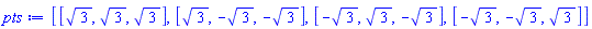[[3^(1/2), 3^(1/2), 3^(1/2)], [3^(1/2), -3^(1/2), -3^(1/2)], [-3^(1/2), 3^(1/2), -3^(1/2)], [-3^(1/2), -3^(1/2), 3^(1/2)]]