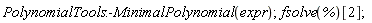 PolynomialTools:-MinimalPolynomial(expr); fsolve(%)[2]