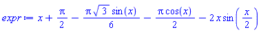 x+(1/2)*Pi-(1/6)*Pi*3^(1/2)*sin(x)-(1/2)*Pi*cos(x)-2*x*sin((1/2)*x)