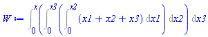 Int(Int(Int(x1+x2+x3, x1 = 0 .. x2), x2 = 0 .. x3), x3 = 0 .. x)