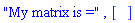 "My matrix is =", Matrix(1, 0, {})