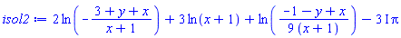 2*ln(-(3+y+x)/(x+1))+3*ln(x+1)+ln((1/9)*(-1-y+x)/(x+1))-(3*I)*Pi