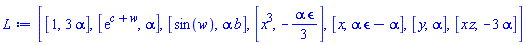 [[1, 3*alpha], [exp(c+w), alpha], [sin(w), alpha*b], [x^3, -(1/3)*alpha*epsilon], [x, alpha*epsilon-alpha], [y, alpha], [x*z, -3*alpha]]