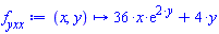 proc (x, y) options operator, arrow; 36*x*exp(2*y)+4*y end proc
