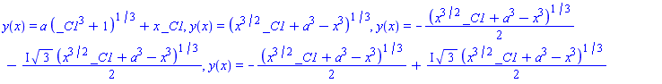 y(x) = a*(_C1^3+1)^(1/3)+x*_C1, y(x) = (x^(3/2)*_C1+a^3-x^3)^(1/3), y(x) = -(1/2)*(x^(3/2)*_C1+a^3-x^3)^(1/3)-((1/2)*I)*3^(1/2)*(x^(3/2)*_C1+a^3-x^3)^(1/3), y(x) = -(1/2)*(x^(3/2)*_C1+a^3-x^3)^(1/3)+((1/2)*I)*3^(1/2)*(x^(3/2)*_C1+a^3-x^3)^(1/3)
