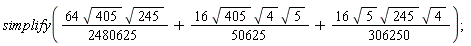 simplify(64*sqrt(405)*sqrt(245)*(1/2480625)+16*sqrt(405)*sqrt(4)*sqrt(5)*(1/50625)+16*sqrt(5)*sqrt(245)*sqrt(4)*(1/306250))