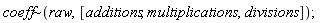 `~`[coeff](raw, [additions, multiplications, divisions])
