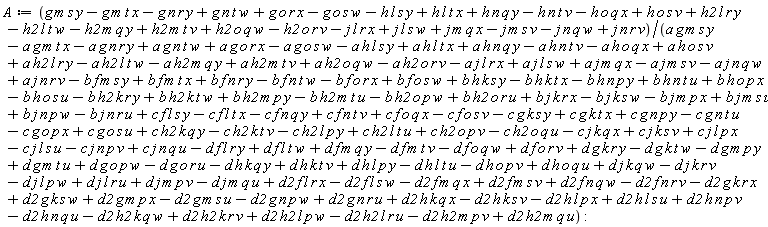 A := (g*m*s*y-g*m*t*x-g*n*r*y+g*n*t*w+g*o*r*x-g*o*s*w-h*l*s*y+h*l*t*x+h*n*q*y-h*n*t*v-h*o*q*x+h*o*s*v+h2*l*r*y-h2*l*t*w-h2*m*q*y+h2*m*t*v+h2*o*q*w-h2*o*r*v-j*l*r*x+j*l*s*w+j*m*q*x-j*m*s*v-j*n*q*w+j*n*r*v)/(-b*h*n*p*y-d*h*l*t*u+b*h*o*p*x-b*h*o*s*u-b*h2*k*r*y+b*h2*k*t*w+b*h2*m*p*y-d2*g*n*p*w-c*f*n*q*y+b*h*k*s*y-d2*f*n*r*v+d2*f*m*s*v+d2*f*n*q*w+a*j*m*q*x-a*j*m*s*v-a*j*n*q*w-b*h*k*t*x-c*f*l*t*x+c*f*l*s*y-b*j*n*r*u-b*j*k*s*w+c*j*l*p*x+b*h*n*t*u+d2*h2*m*q*u+b*j*n*p*w+b*j*m*s*u-d*f*l*r*y+c*j*n*q*u-c*h2*l*p*y+c*h2*l*t*u+c*h2*o*p*v-d2*f*l*s*w+c*j*k*s*v-d2*h2*m*p*v-d2*h2*l*r*u-c*j*n*p*v-c*j*l*s*u+b*j*k*r*x-d*j*k*r*v+d*j*k*q*w+a*j*n*r*v+b*f*o*s*w+d2*h*k*q*x+d*f*m*q*y+d*f*l*t*w+d*h*o*q*u-a*h2*l*t*w-a*h2*m*q*y+a*h*o*s*v+a*h2*l*r*y-a*h*n*t*v-a*h*o*q*x+a*h*l*t*x+a*h*n*q*y+a*g*n*t*w+a*g*o*r*x-a*g*o*s*w-a*h*l*s*y+a*g*m*s*y-a*g*m*t*x-a*g*n*r*y-d*h*k*q*y+d*h*k*t*v+d*h*l*p*y-c*h2*o*q*u-c*j*k*q*x+c*g*n*p*y+b*h2*o*r*u-b*h2*o*p*w-b*h2*m*t*u-b*f*m*s*y-b*j*m*p*x-d*h*o*p*v+d*g*k*r*y-d2*g*k*r*x+d2*h2*k*r*v+d2*h2*l*p*w-d*j*m*q*u+d2*f*l*r*x-d2*h*k*s*v+b*f*m*t*x+c*g*k*t*x-c*g*k*s*y-c*f*o*s*v-d2*g*m*s*u+d2*g*m*p*x+b*f*n*r*y-c*h2*k*t*v-d*g*m*p*y-d2*h*l*p*x-d*g*k*t*w+d2*h*l*s*u+d2*h*n*p*v+d*f*o*r*v-d*f*o*q*w-d*f*m*t*v+d2*g*k*s*w-b*f*n*t*w-d2*h*n*q*u-d2*h2*k*q*w-d*g*o*r*u+c*f*o*q*x+d*g*o*p*w+c*h2*k*q*y+c*g*o*s*u-c*g*o*p*x-c*g*n*t*u-d*j*l*p*w+d2*g*n*r*u-b*f*o*r*x+c*f*n*t*v+d*g*m*t*u+d*j*l*r*u+d*j*m*p*v-d2*f*m*q*x+a*h2*m*t*v+a*h2*o*q*w-a*h2*o*r*v-a*j*l*r*x+a*j*l*s*w)