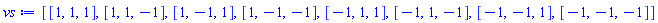 [[1, 1, 1], [1, 1, -1], [1, -1, 1], [1, -1, -1], [-1, 1, 1], [-1, 1, -1], [-1, -1, 1], [-1, -1, -1]]