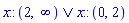 Or(x::(RealRange(Open(2), infinity)), x::(RealRange(Open(0), Open(2))))