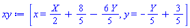 [x = (1/2)*X+8/5-(6/5)*Y, y = -(1/5)*Y+3/5]