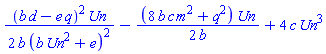 (1/2)*(b*d-e*q)^2*Un/(b*(Un^2*b+e)^2)-(1/2)*(8*b*c*m^2+q^2)*Un/b+4*c*Un^3