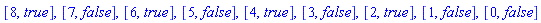[8, true], [7, false], [6, true], [5, false], [4, true], [3, false], [2, true], [1, false], [0, false]