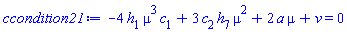 -4*mu^3*c[1]*h[1]+3*mu^2*c[2]*h[7]+2*a*mu+v = 0