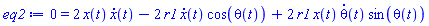 0 = 2*x(t)*(diff(x(t), t))-2*r1*(diff(x(t), t))*cos(theta(t))+2*r1*x(t)*(diff(theta(t), t))*sin(theta(t))