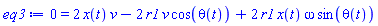 0 = 2*x(t)*v-2*r1*v*cos(theta(t))+2*r1*x(t)*omega*sin(theta(t))