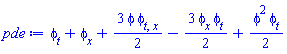 diff(phi(x, t), t)+diff(phi(x, t), x)+(3/2)*phi(x, t)*(diff(diff(phi(x, t), t), x))-(3/2)*(diff(phi(x, t), x))*(diff(phi(x, t), t))+(1/2)*phi(x, t)^2*(diff(phi(x, t), t))