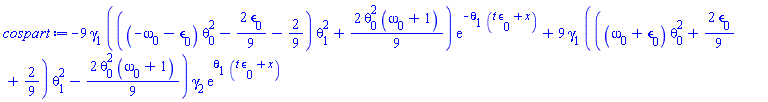 -9*gamma[1]*(((-omega[0]-epsilon[0])*theta[0]^2-(2/9)*epsilon[0]-2/9)*theta[1]^2+(2/9)*theta[0]^2*(omega[0]+1))*exp(-theta[1]*(t*epsilon[0]+x))+9*gamma[1]*(((omega[0]+epsilon[0])*theta[0]^2+(2/9)*epsilon[0]+2/9)*theta[1]^2-(2/9)*theta[0]^2*(omega[0]+1))*gamma[2]*exp(theta[1]*(t*epsilon[0]+x))