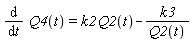 diff(Q4(t), t) = k2*Q2(t)-k3/Q2(t)