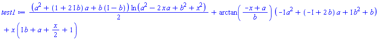 (1/2)*(a^2+(1+(2*I)*b)*a+b*(I-b))*ln(a^2-2*a*x+b^2+x^2)+arctan((-x+a)/b)*(-I*a^2+(-I+2*b)*a+I*b^2+b)+x*(I*b+a+(1/2)*x+1)