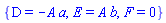 {D = -A*a, E = A*b, F = 0}