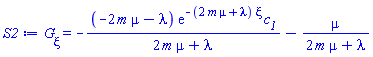 diff(G(xi), xi) = -(-2*m*mu-lambda)*exp(-(2*m*mu+lambda)*xi)*c__1/(2*m*mu+lambda)-mu/(2*m*mu+lambda)