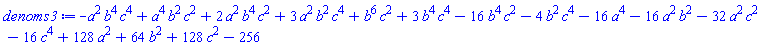-a^2*b^4*c^4+a^4*b^2*c^2+2*a^2*b^4*c^2+3*a^2*b^2*c^4+b^6*c^2+3*b^4*c^4-16*b^4*c^2-4*b^2*c^4-16*a^4-16*a^2*b^2-32*a^2*c^2-16*c^4+128*a^2+64*b^2+128*c^2-256