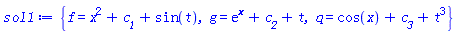 {f = x^2+c__1+sin(t), g = exp(x)+c__2+t, q = cos(x)+c__3+t^3}