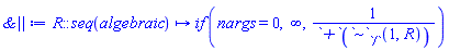 proc (R::(seq(algebraic))) options operator, arrow; `if`(nargs = 0, infinity, 1/(`+`(`~`[`/`](1, R)))) end proc