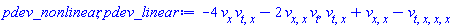 -4*(diff(v(x, t), x))*(diff(diff(v(x, t), t), x))-2*(diff(diff(v(x, t), x), x))*(diff(v(x, t), t)), diff(diff(v(x, t), t), x)+diff(diff(v(x, t), x), x)-(diff(diff(diff(diff(v(x, t), t), x), x), x))