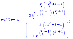 u(x, t) = 2*k[i]^2*exp(k[i]*(x*k[i]^2+t-x)/((k[i]-1)*(k[i]+1)))/(1+exp(k[i]*(x*k[i]^2+t-x)/((k[i]-1)*(k[i]+1))))^2