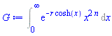 Int(exp(-r*cosh(x))*x^(2*n), x = 0 .. infinity)