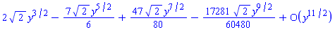 2*2^(1/2)*y^(3/2)-(7/6)*2^(1/2)*y^(5/2)+(47/80)*2^(1/2)*y^(7/2)-(17281/60480)*2^(1/2)*y^(9/2)+O(y^(11/2))