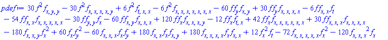 30*f(x, y, t)^2*(diff(diff(diff(f(x, y, t), x), y), y))-30*f(x, y, t)^2*(diff(diff(diff(diff(diff(f(x, y, t), x), x), x), x), y))+6*f(x, y, t)^2*(diff(diff(diff(f(x, y, t), t), x), x))-6*f(x, y, t)^2*(diff(diff(diff(diff(diff(diff(diff(f(x, y, t), x), x), x), x), x), x), x))-60*f(x, y, t)*(diff(f(x, y, t), y))*(diff(diff(f(x, y, t), x), y))+30*f(x, y, t)*(diff(f(x, y, t), y))*(diff(diff(diff(diff(f(x, y, t), x), x), x), x))-6*f(x, y, t)*(diff(diff(f(x, y, t), x), x))*(diff(f(x, y, t), t))-54*f(x, y, t)*(diff(diff(f(x, y, t), x), x))*(diff(diff(diff(diff(diff(f(x, y, t), x), x), x), x), x))-30*f(x, y, t)*(diff(diff(f(x, y, t), y), y))*(diff(f(x, y, t), x))-60*f(x, y, t)*(diff(diff(f(x, y, t), x), y))*(diff(diff(diff(f(x, y, t), x), x), x))+120*f(x, y, t)*(diff(f(x, y, t), x))*(diff(diff(diff(diff(f(x, y, t), x), x), x), y))-12*f(x, y, t)*(diff(f(x, y, t), x))*(diff(diff(f(x, y, t), t), x))+42*f(x, y, t)*(diff(f(x, y, t), x))*(diff(diff(diff(diff(diff(diff(f(x, y, t), x), x), x), x), x), x))+30*f(x, y, t)*(diff(diff(diff(f(x, y, t), x), x), x))*(diff(diff(diff(diff(f(x, y, t), x), x), x), x))-180*(diff(diff(diff(f(x, y, t), x), x), y))*(diff(f(x, y, t), x))^2+60*(diff(f(x, y, t), x))*(diff(f(x, y, t), y))^2-60*(diff(diff(diff(f(x, y, t), x), x), x))*(diff(f(x, y, t), x))*(diff(f(x, y, t), y))+180*(diff(diff(f(x, y, t), x), x))*(diff(f(x, y, t), x))*(diff(diff(f(x, y, t), x), y))+180*(diff(diff(diff(diff(f(x, y, t), x), x), x), x))*(diff(f(x, y, t), x))*(diff(diff(f(x, y, t), x), x))+12*(diff(f(x, y, t), x))^2*(diff(f(x, y, t), t))-72*(diff(diff(diff(diff(diff(f(x, y, t), x), x), x), x), x))*(diff(f(x, y, t), x))^2-120*(diff(diff(diff(f(x, y, t), x), x), x))^2*(diff(f(x, y, t), x))