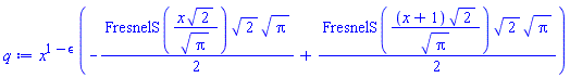 x^(1-epsilon)*(-(1/2)*FresnelS(x*2^(1/2)/Pi^(1/2))*2^(1/2)*Pi^(1/2)+(1/2)*FresnelS((x+1)*2^(1/2)/Pi^(1/2))*2^(1/2)*Pi^(1/2))