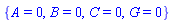 {A = 0, B = 0, C = 0, G = 0}